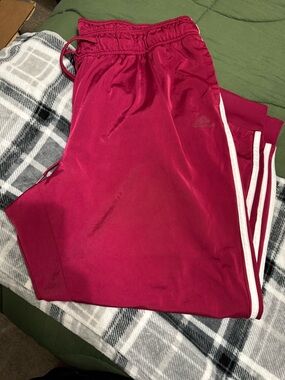 adidas Red Track Joggers with White Stripes